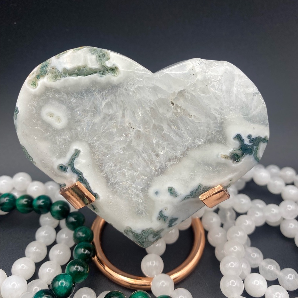 Moss Agate Heart with Druzy